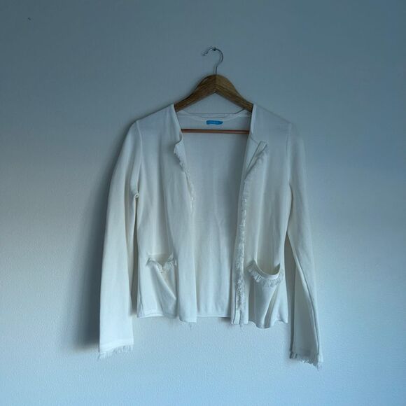 J. McLaughlin 100% Cotton Frayed Hem‎ Open-Front Cardigan Size Small - Picture 1 of 9